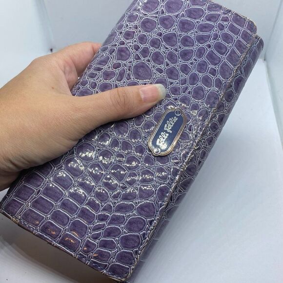 Authentic Pre-owned Folli Follie Purple Patent Leather Long Designer Wallet - Picture 10 of 10